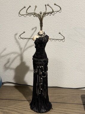 Black Beaded Dress Jewelry Stand